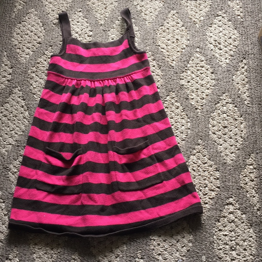 Girls Gap pink brown striped sweater dress 6-7